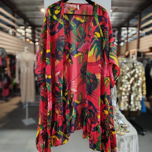 Live 4 Truth Multicolor Floral Toucan Kimono | Red | Size 3X | NWT - Picture 1 of 5